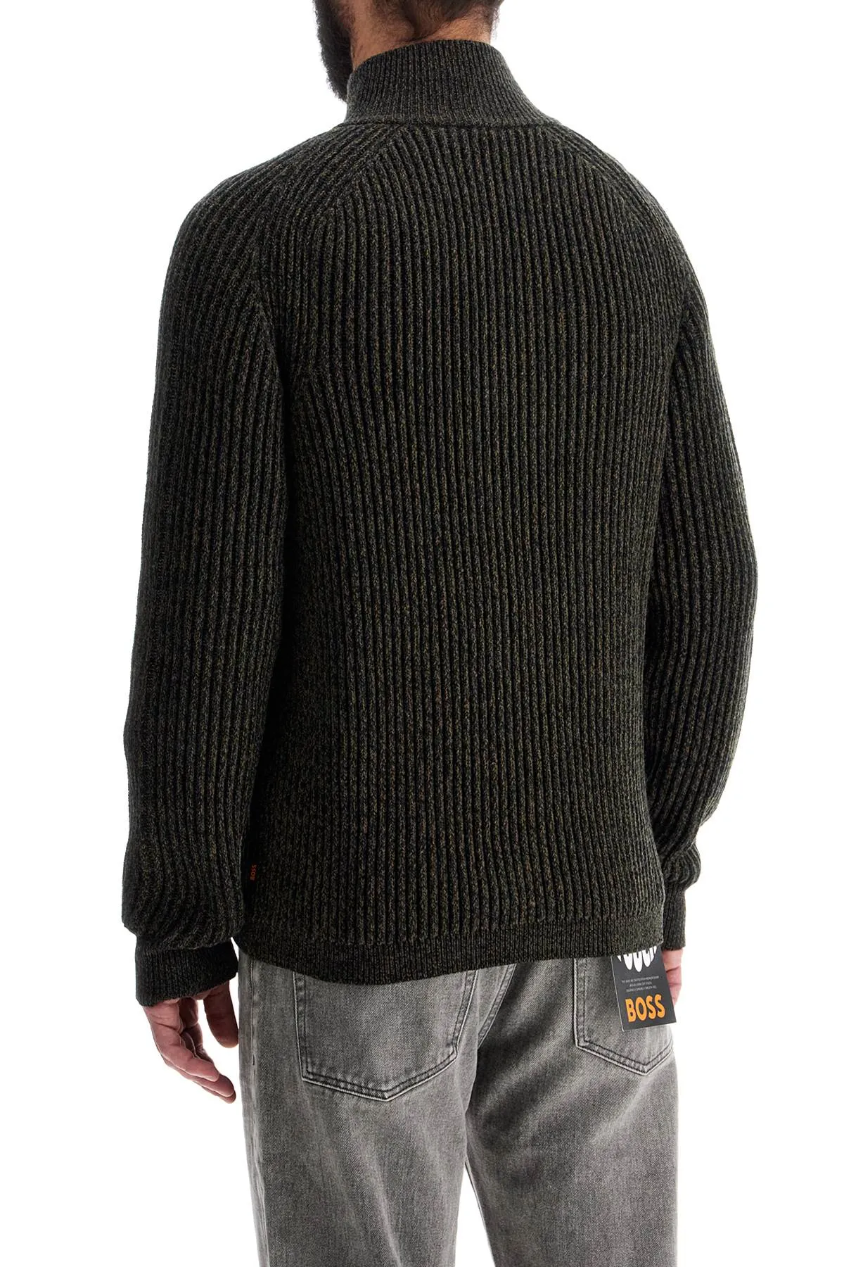 Regular Fit Green High Neck Sweater In Wool And Polyacrylic