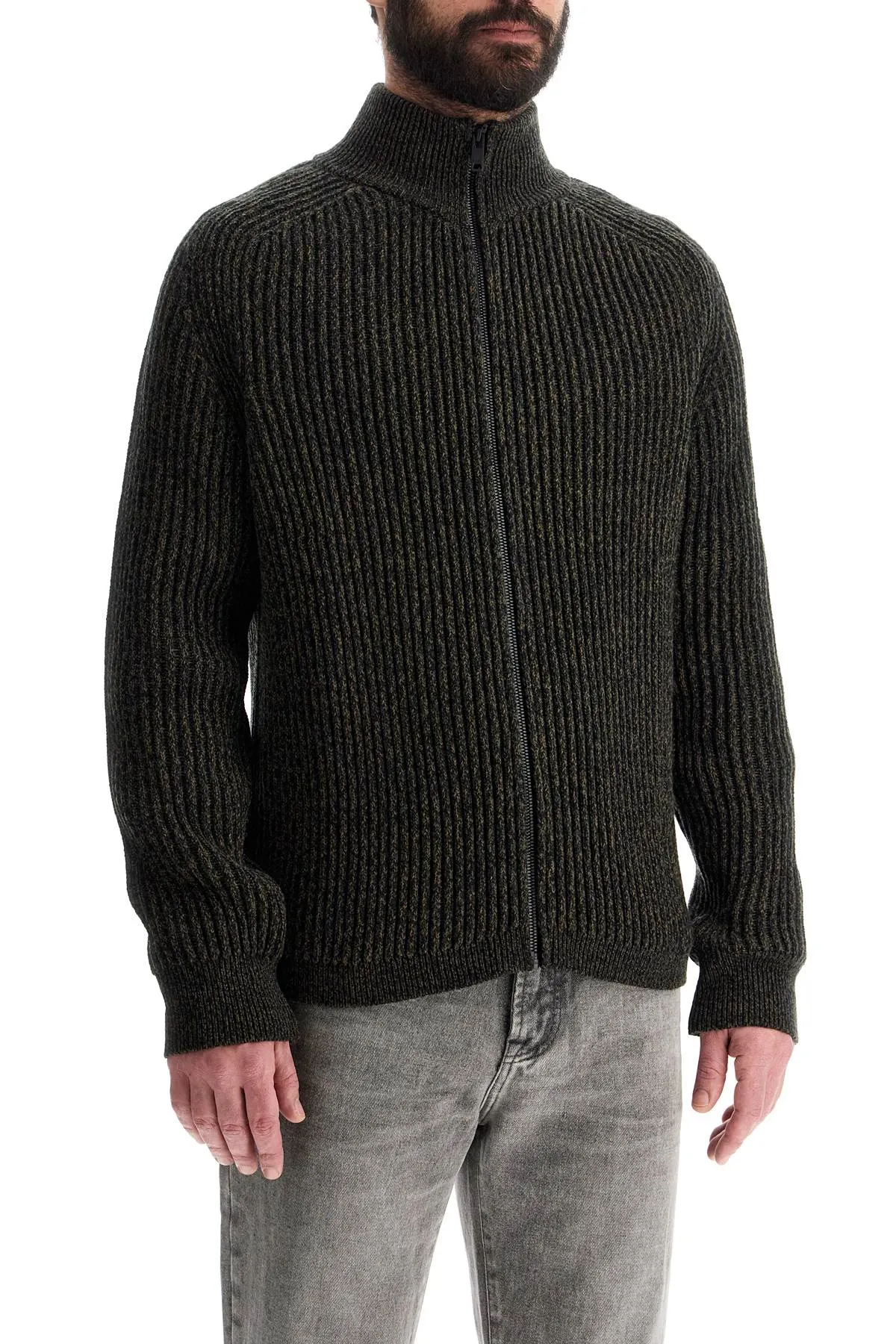 Regular Fit Green High Neck Sweater In Wool And Polyacrylic