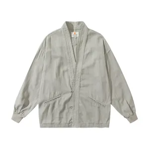 Relaxed cotton twill woven cardigan