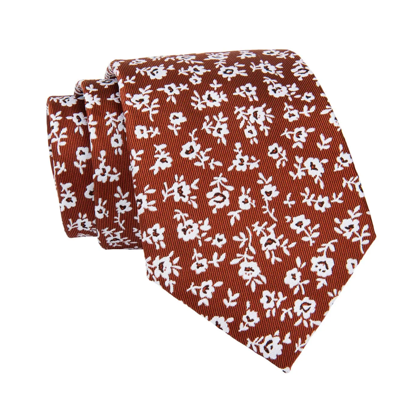 Roxbury Floral Silk Tie, Rust Orange / Silver