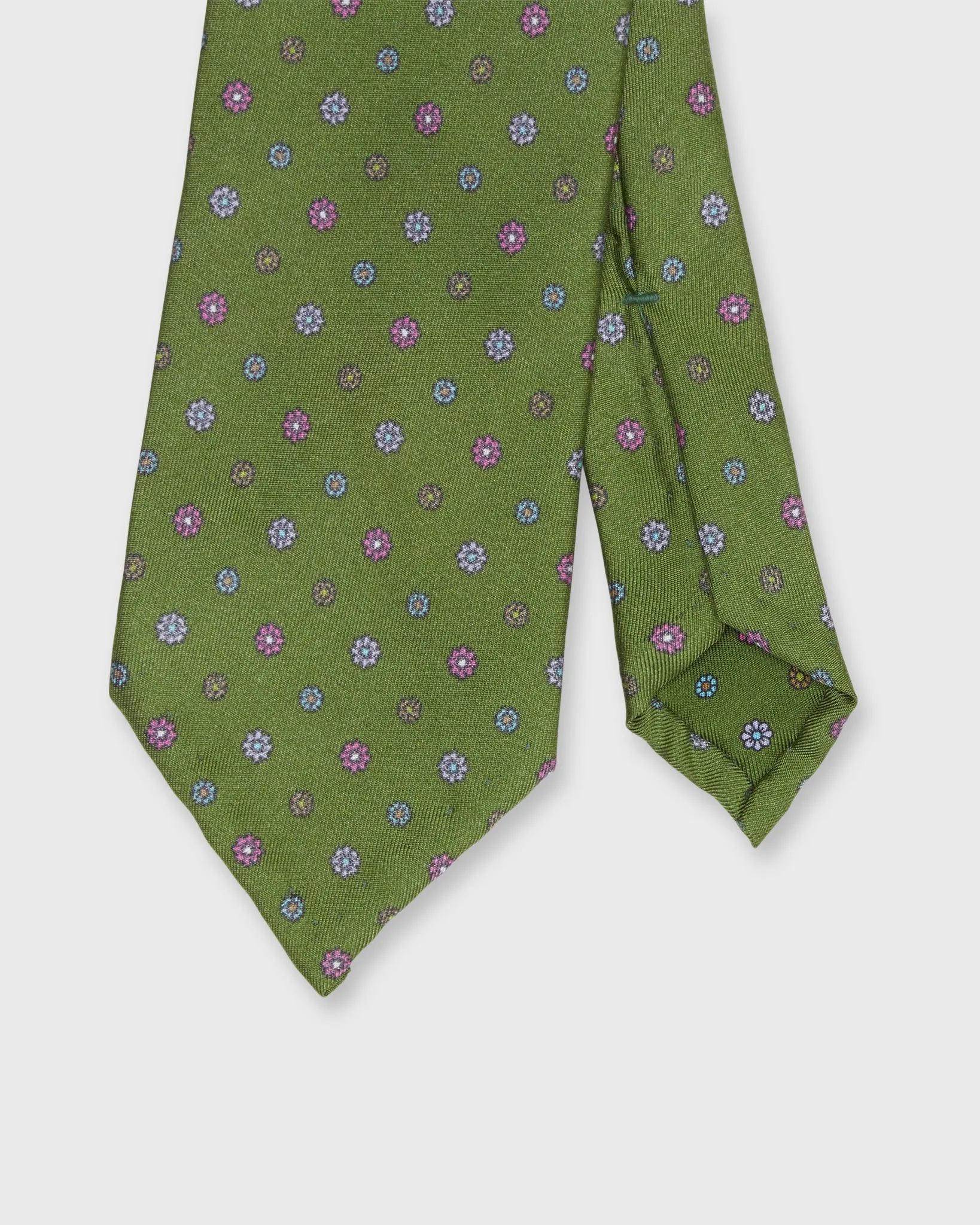 Silk Print Tie in Reversed Olive Multi Flower