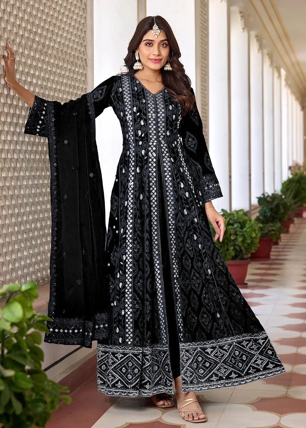 Slit Style Black Embroidered Wedding Festive Anarkali Suit