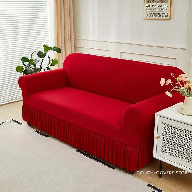 Solid Color Couch Cover With Skirt