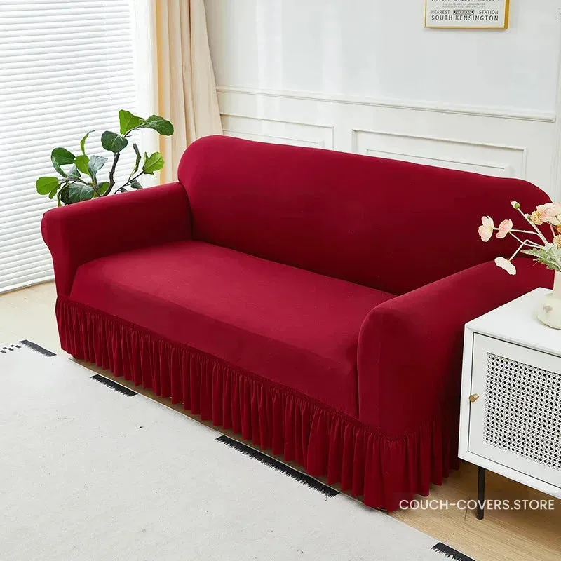 Solid Color Couch Cover With Skirt