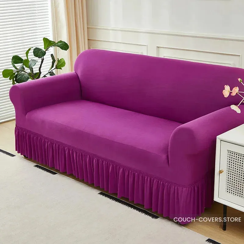 Solid Color Couch Cover With Skirt