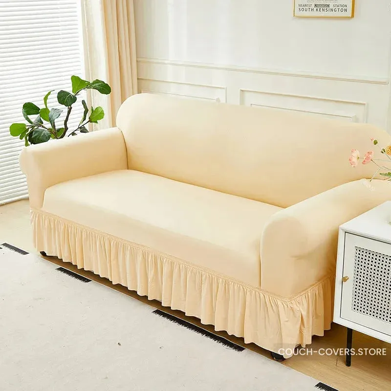 Solid Color Couch Cover With Skirt