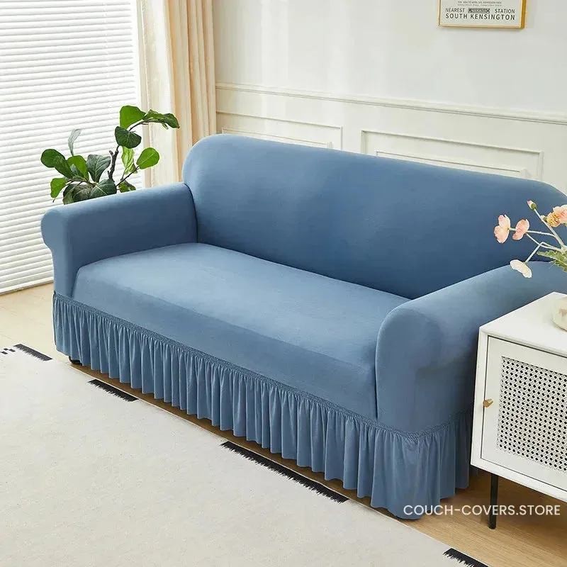 Solid Color Couch Cover With Skirt