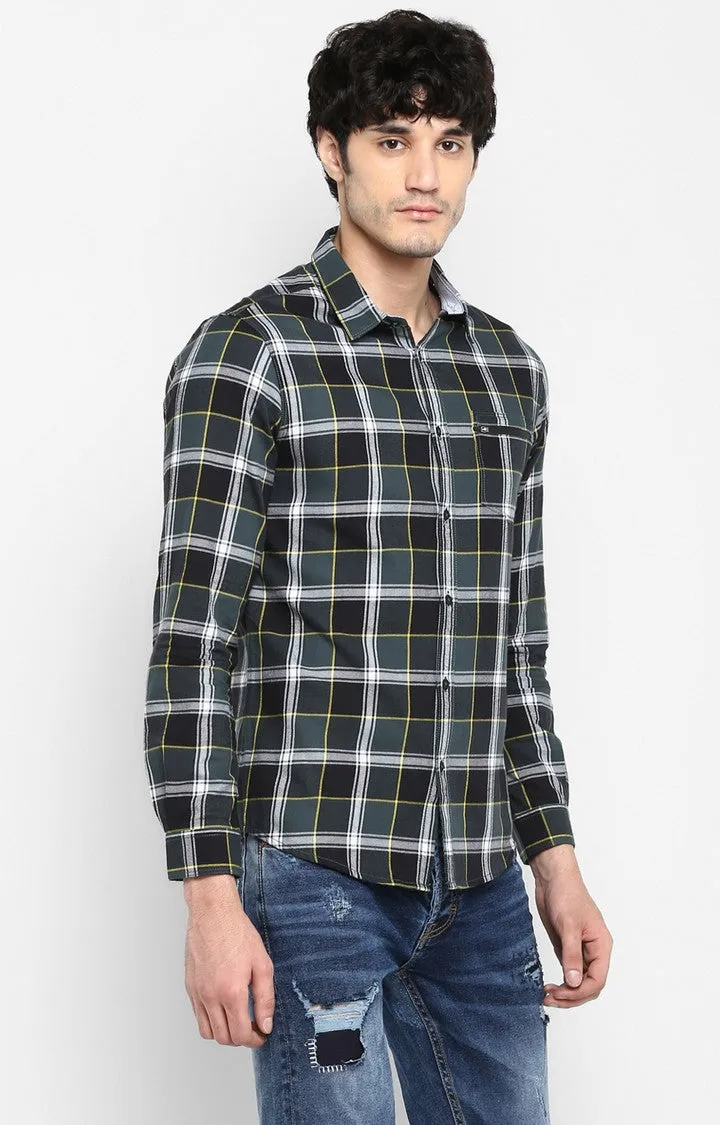 Spykar Men Grey Checked Slim Fit Casual Shirt