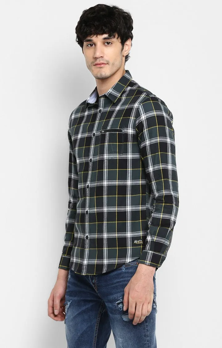 Spykar Men Grey Checked Slim Fit Casual Shirt