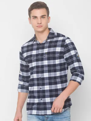 Spykar Men Navy Cotton Shirts (Slim)