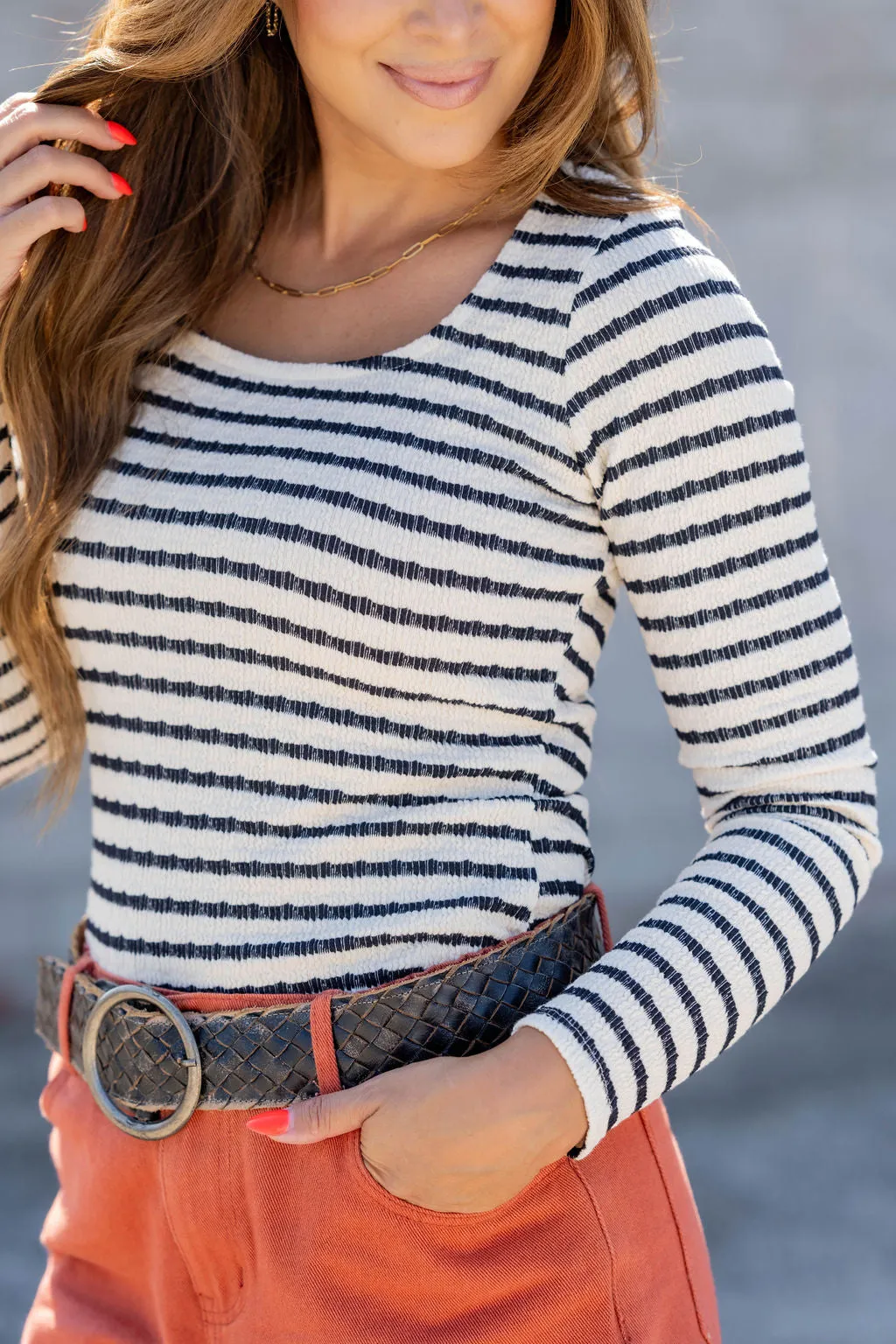 Textured Stripes Long Sleeve Tee