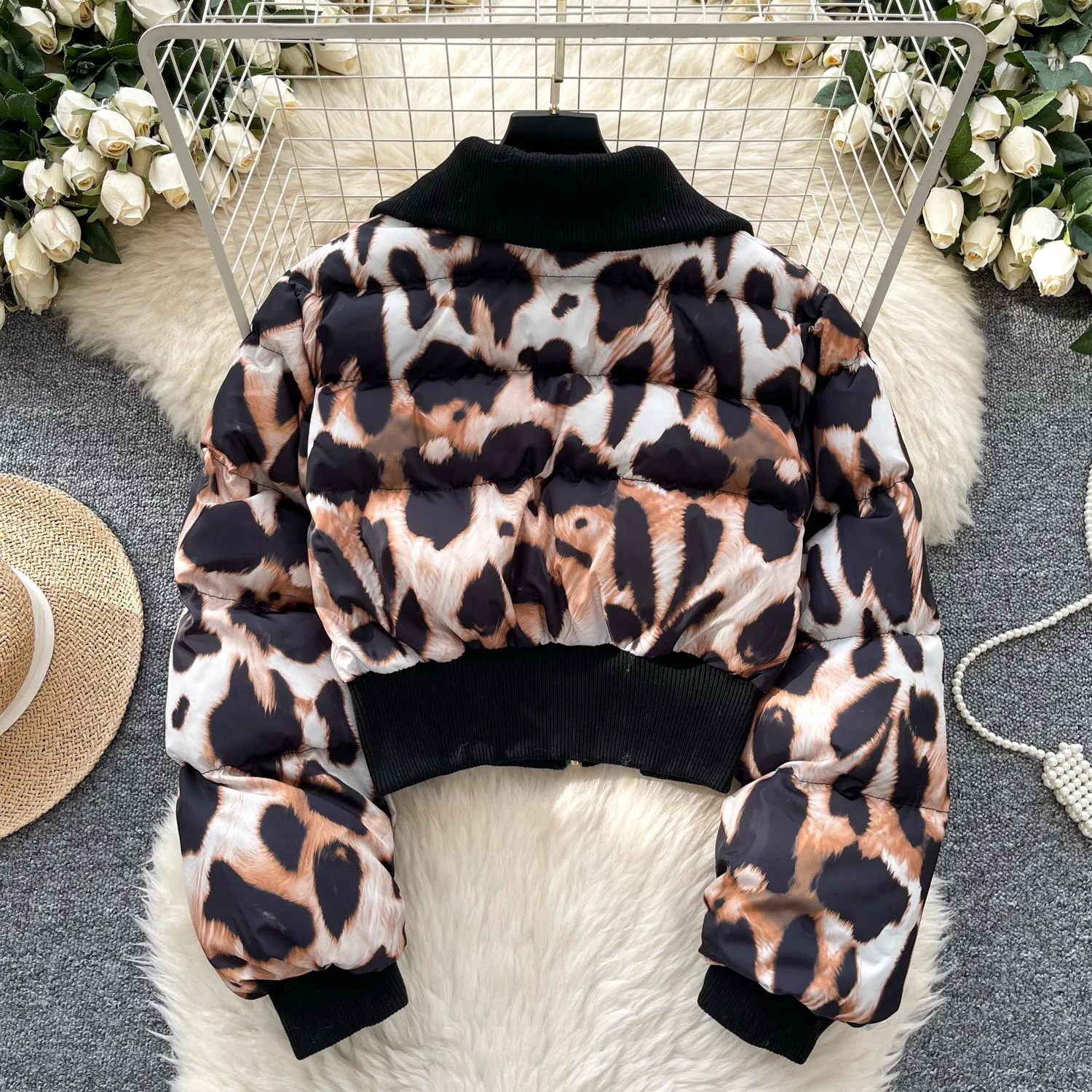 Thermal Leopard Printed Puffy Jacket