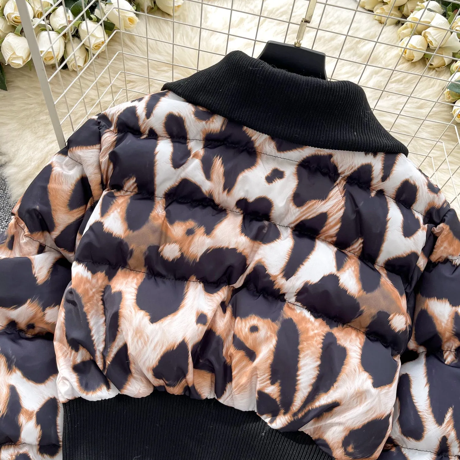 Thermal Leopard Printed Puffy Jacket