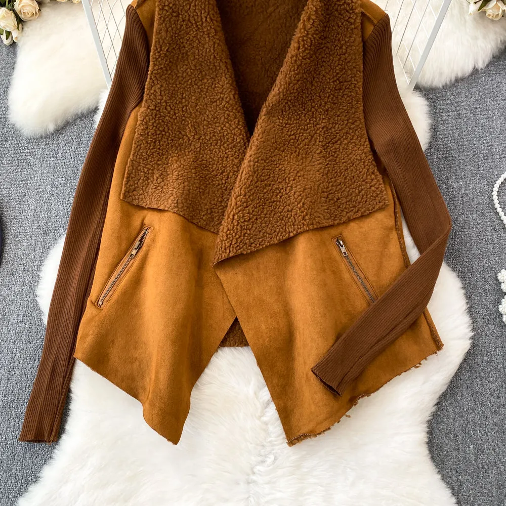 Thermal Suede Patchwork Biker Jacket