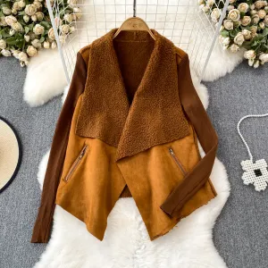 Thermal Suede Patchwork Biker Jacket