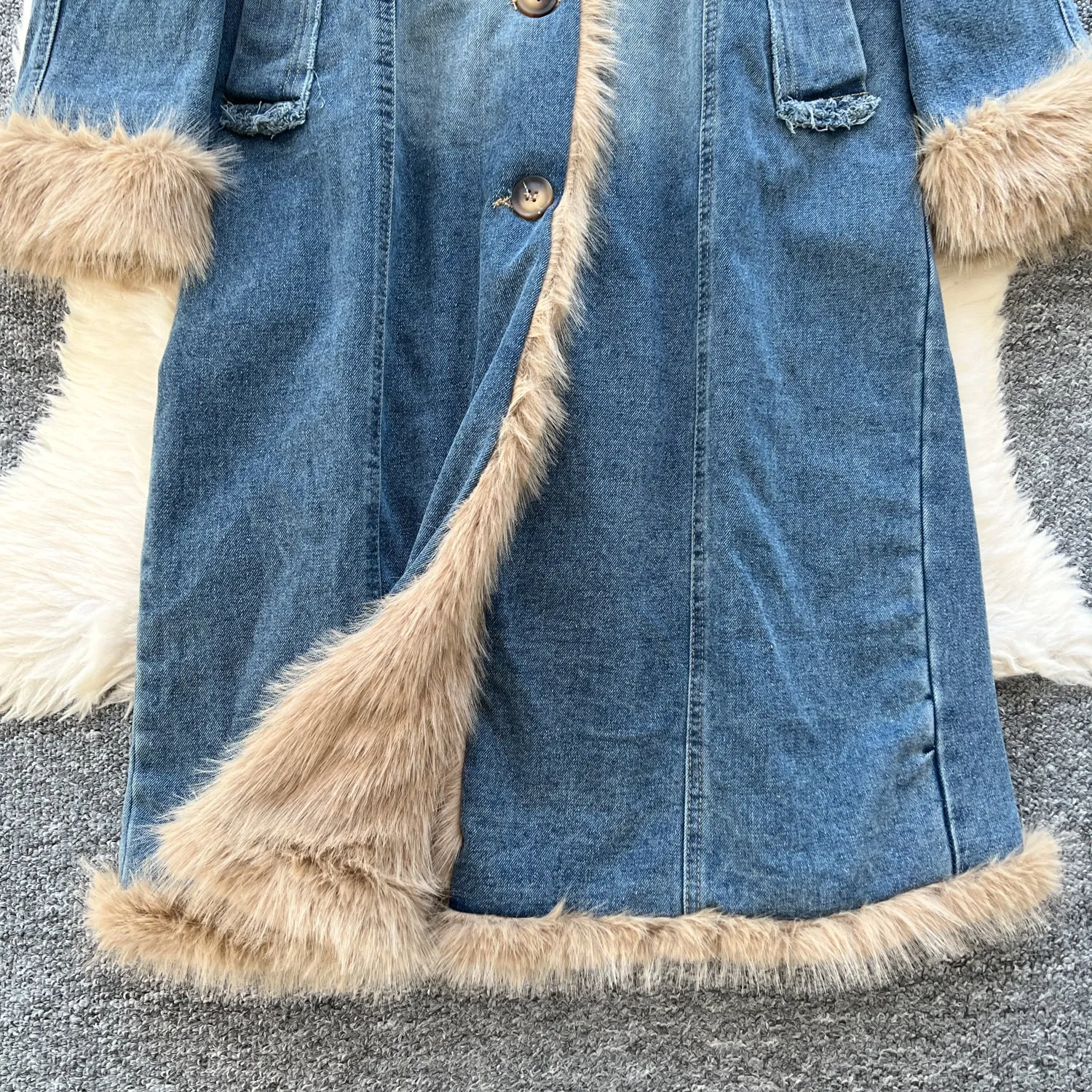 Thermal Thickened Denim Patchwork Coat