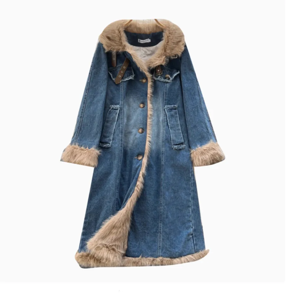 Thermal Thickened Denim Patchwork Coat