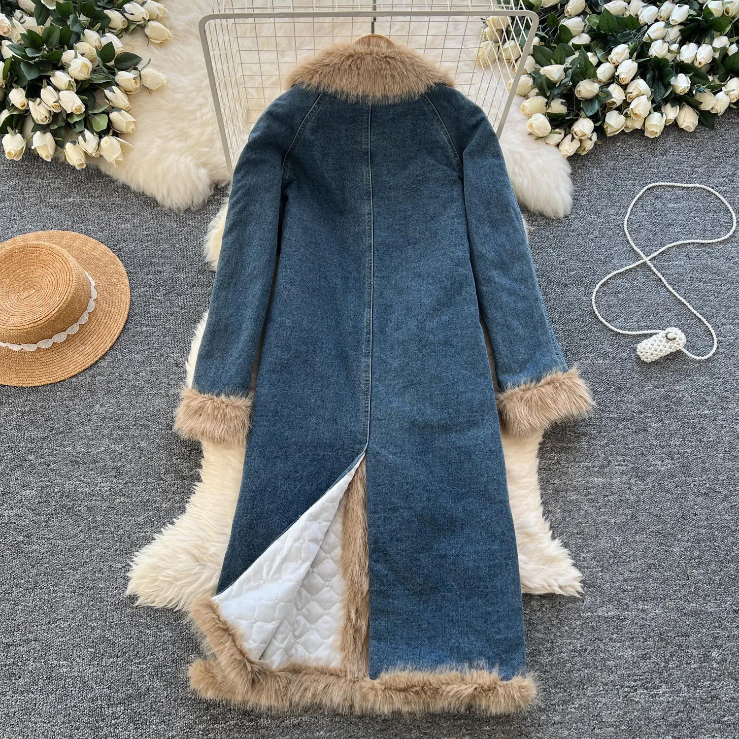 Thermal Thickened Denim Patchwork Coat