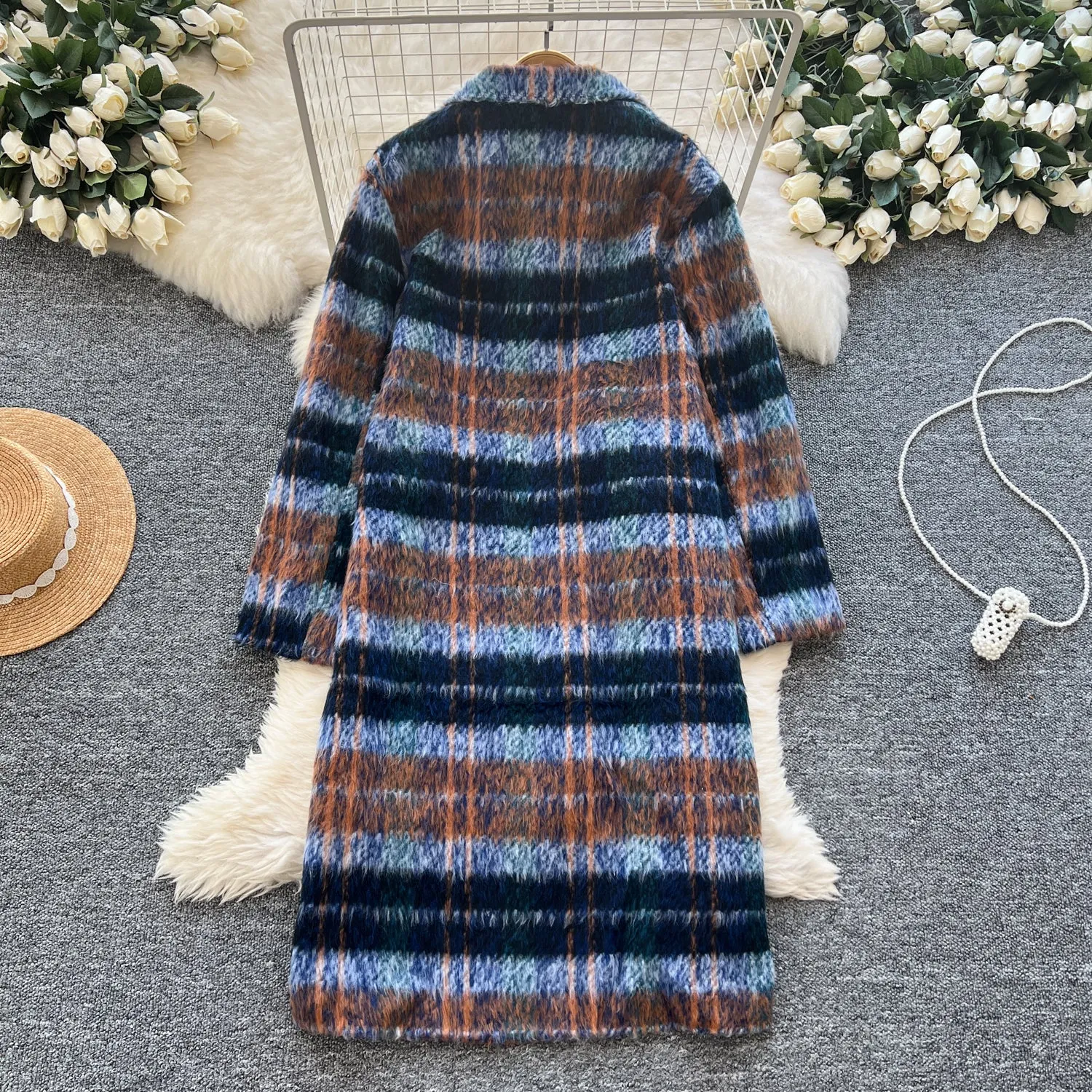 Thermal Tweed Color Blocking Coat