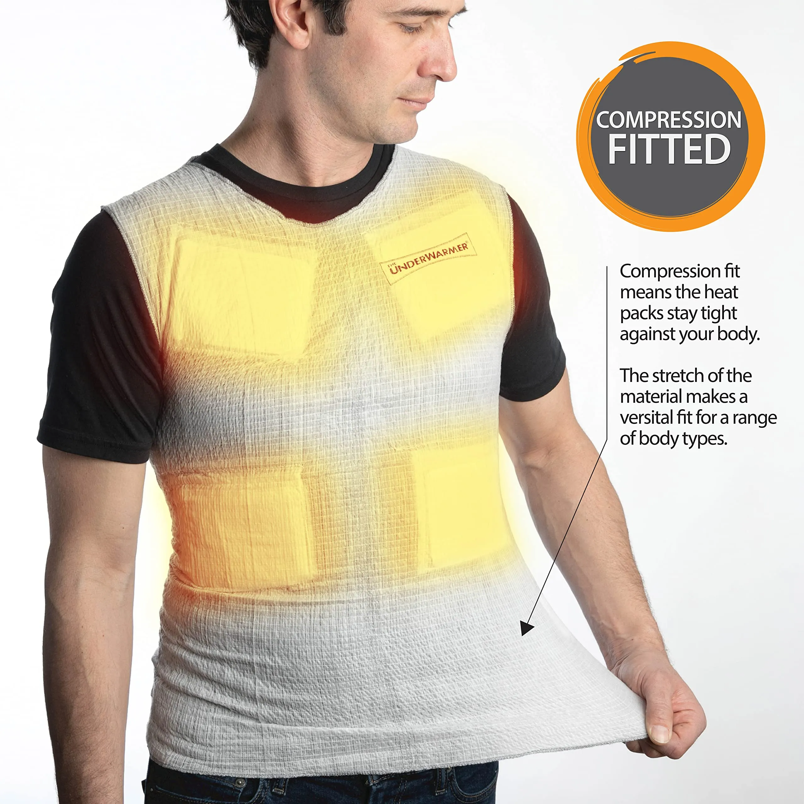 Underwarmer Heated Vest Shirt | Compression Baselayer | 8 Built in Heat Packs | Body Warmer White