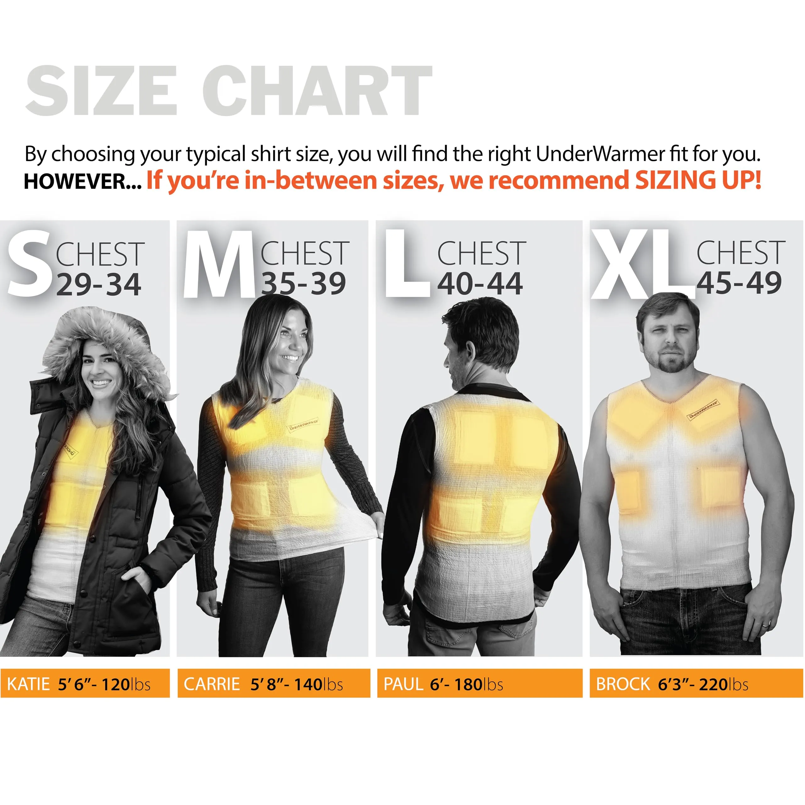 Underwarmer Heated Vest Shirt | Compression Baselayer | 8 Built in Heat Packs | Body Warmer White