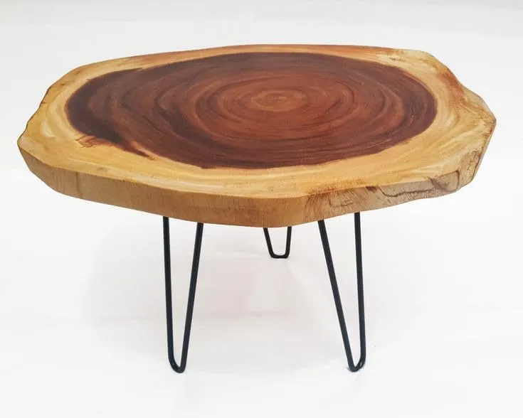 Unique home Wooden Slice Live Edge Coffee Table | End Table | Center Table Standard Size for Bedroom living Room and Office | Sheesham Wood Foldable Metal hairpin Legs