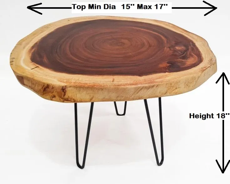 Unique home Wooden Slice Live Edge Coffee Table | End Table | Center Table Standard Size for Bedroom living Room and Office | Sheesham Wood Foldable Metal hairpin Legs