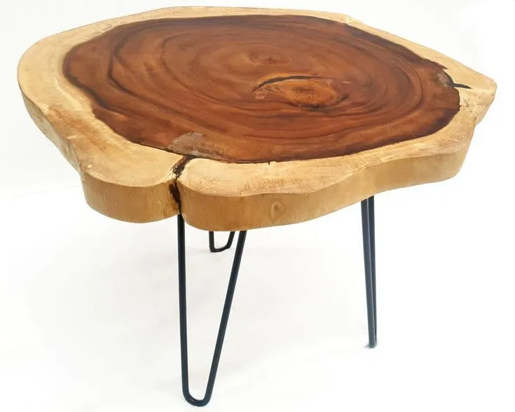 Unique home Wooden Slice Live Edge Coffee Table | End Table | Center Table Standard Size for Bedroom living Room and Office | Sheesham Wood Foldable Metal hairpin Legs