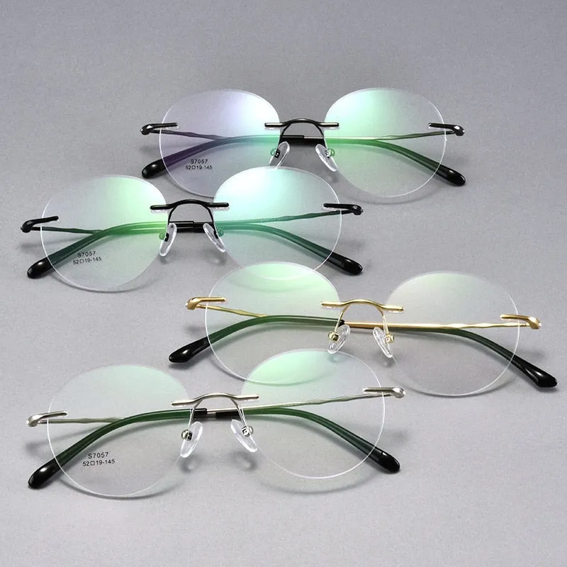 Unisex Round Rimless Titanium Alloy Frame Eyeglasses Customizable Lenses Zt7057