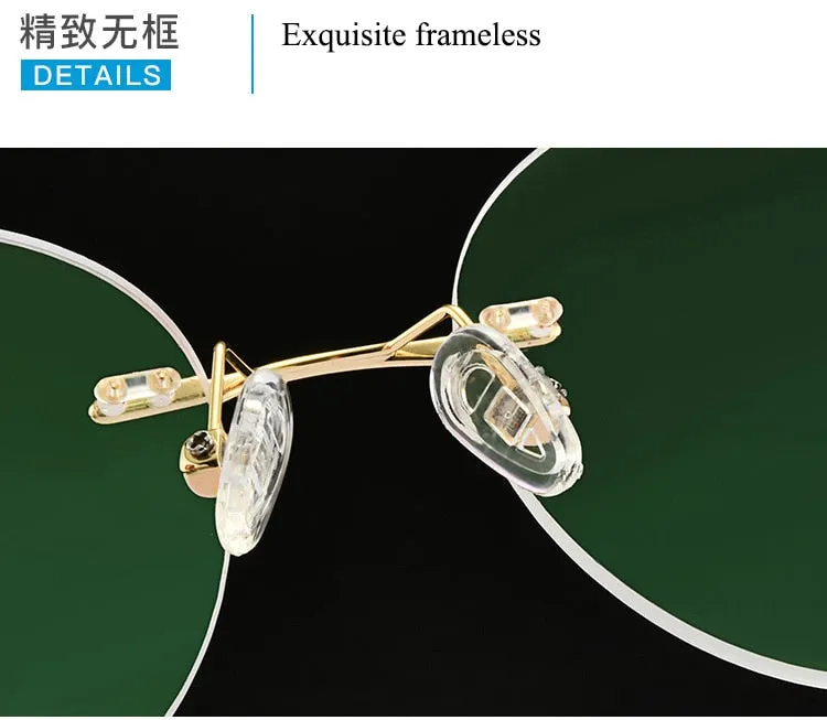 Unisex Round Rimless Titanium Alloy Frame Eyeglasses Customizable Lenses Zt7057