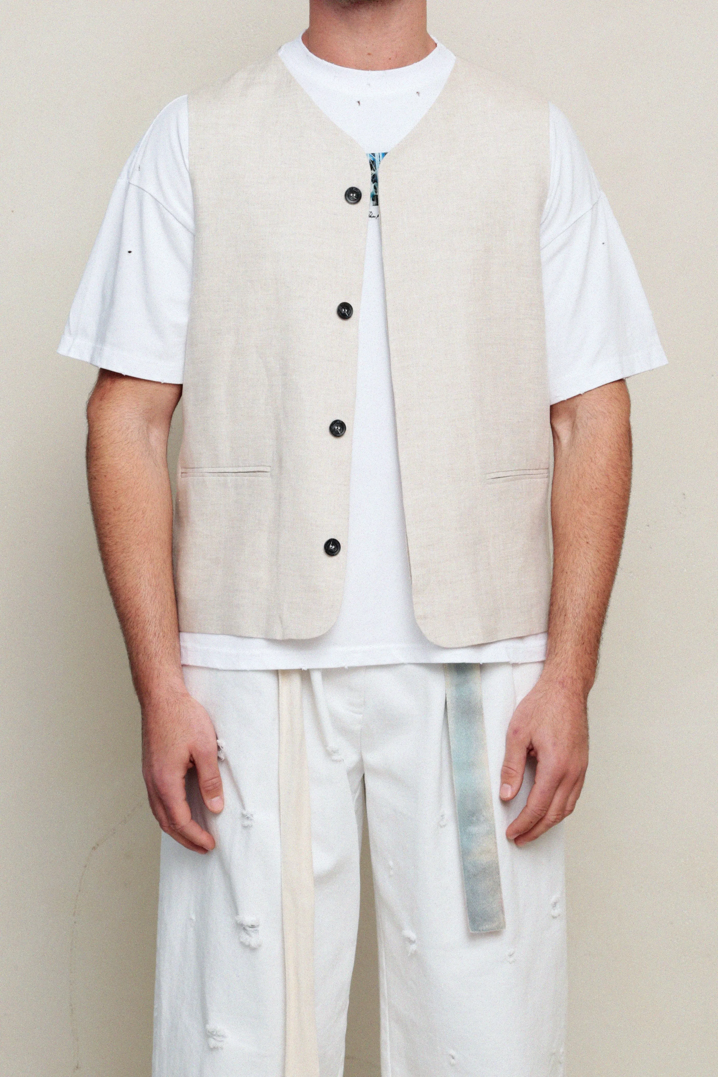 Vest I  - Natural Linen - UNISEX $410