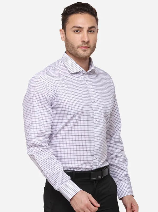 White & Purple Checked Smart Fit Formal Shirt | JadeBlue