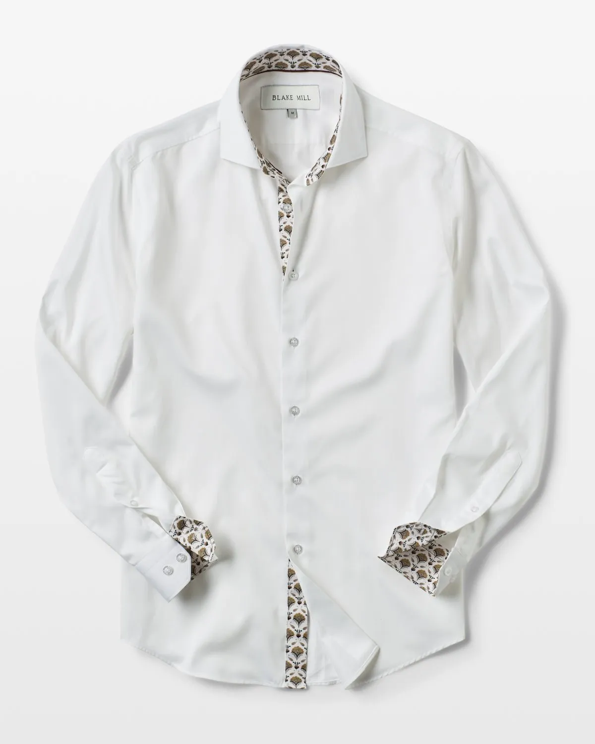 White Sateen Shirt with Yellow Flora Accents