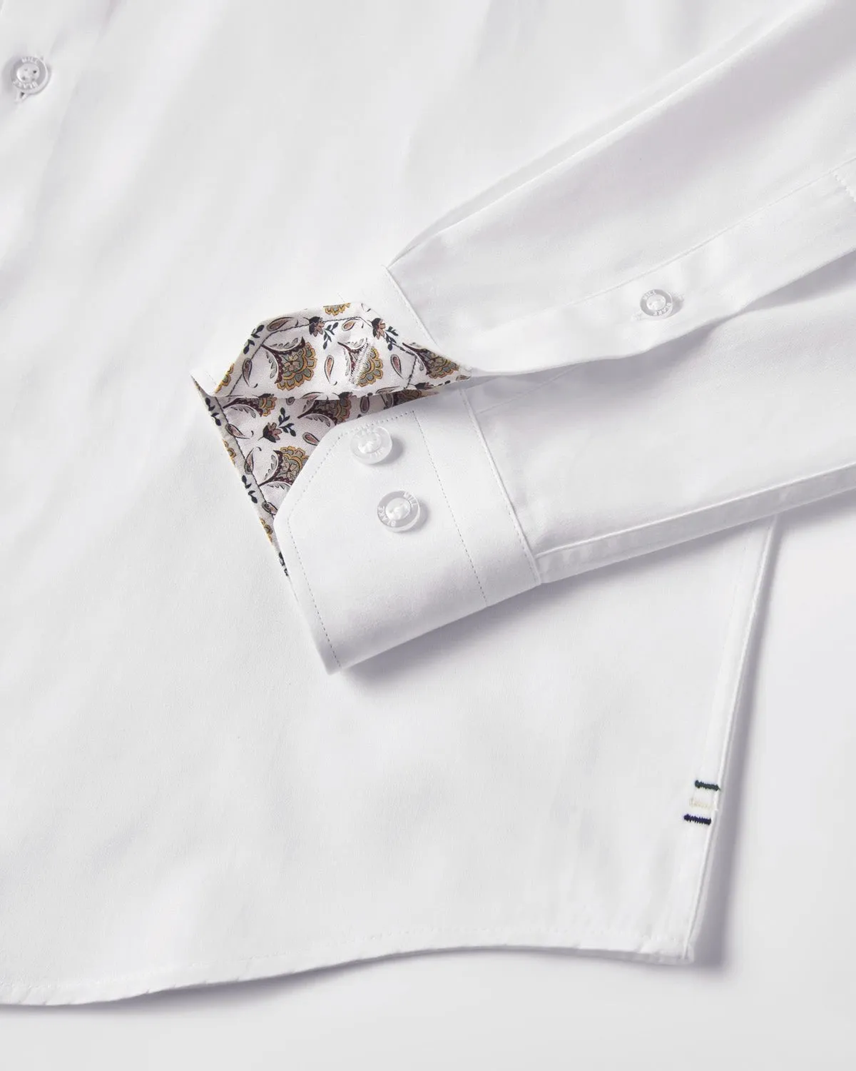 White Sateen Shirt with Yellow Flora Accents