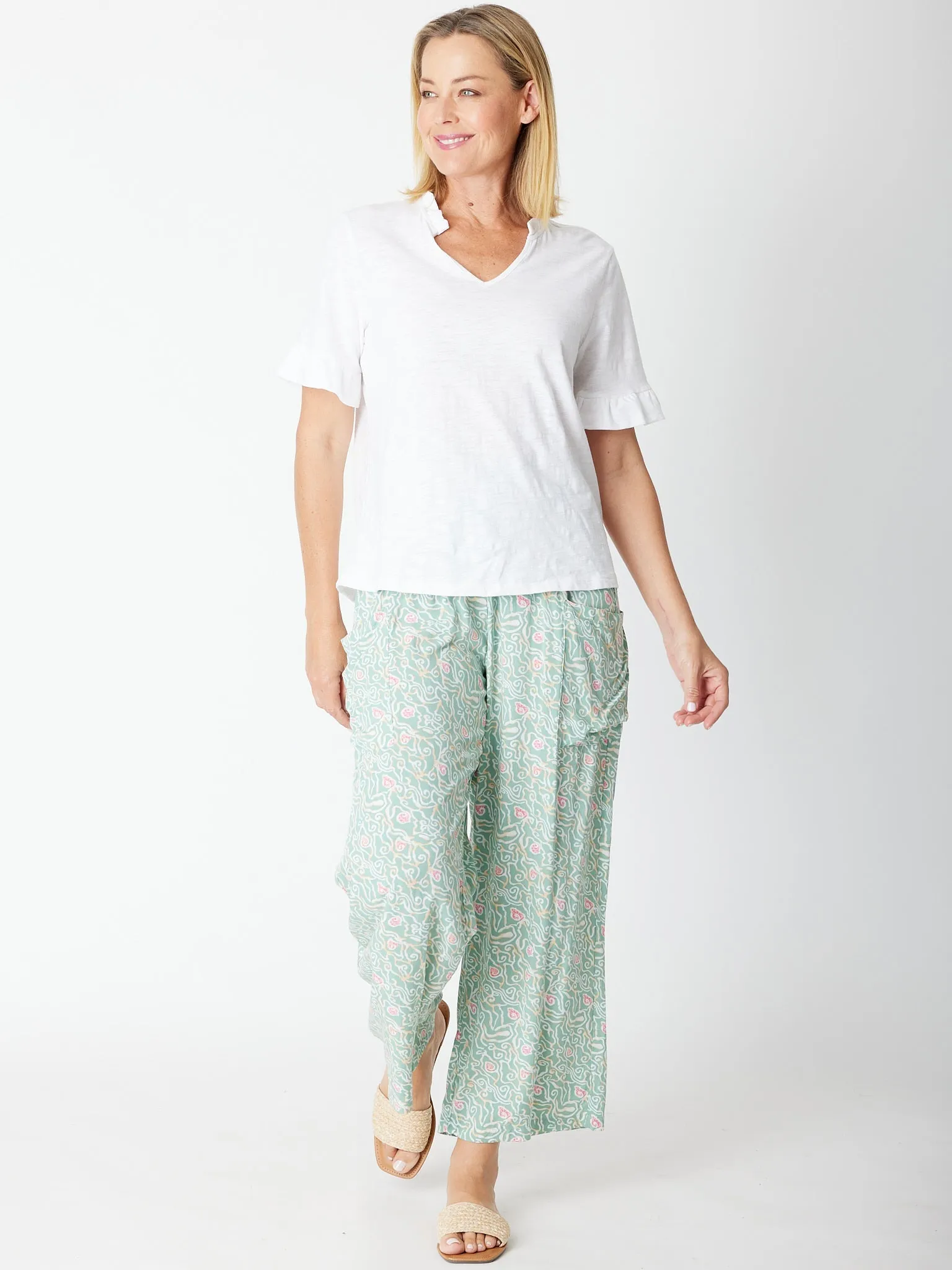 Wide Leg Print Pant - Sage 30461