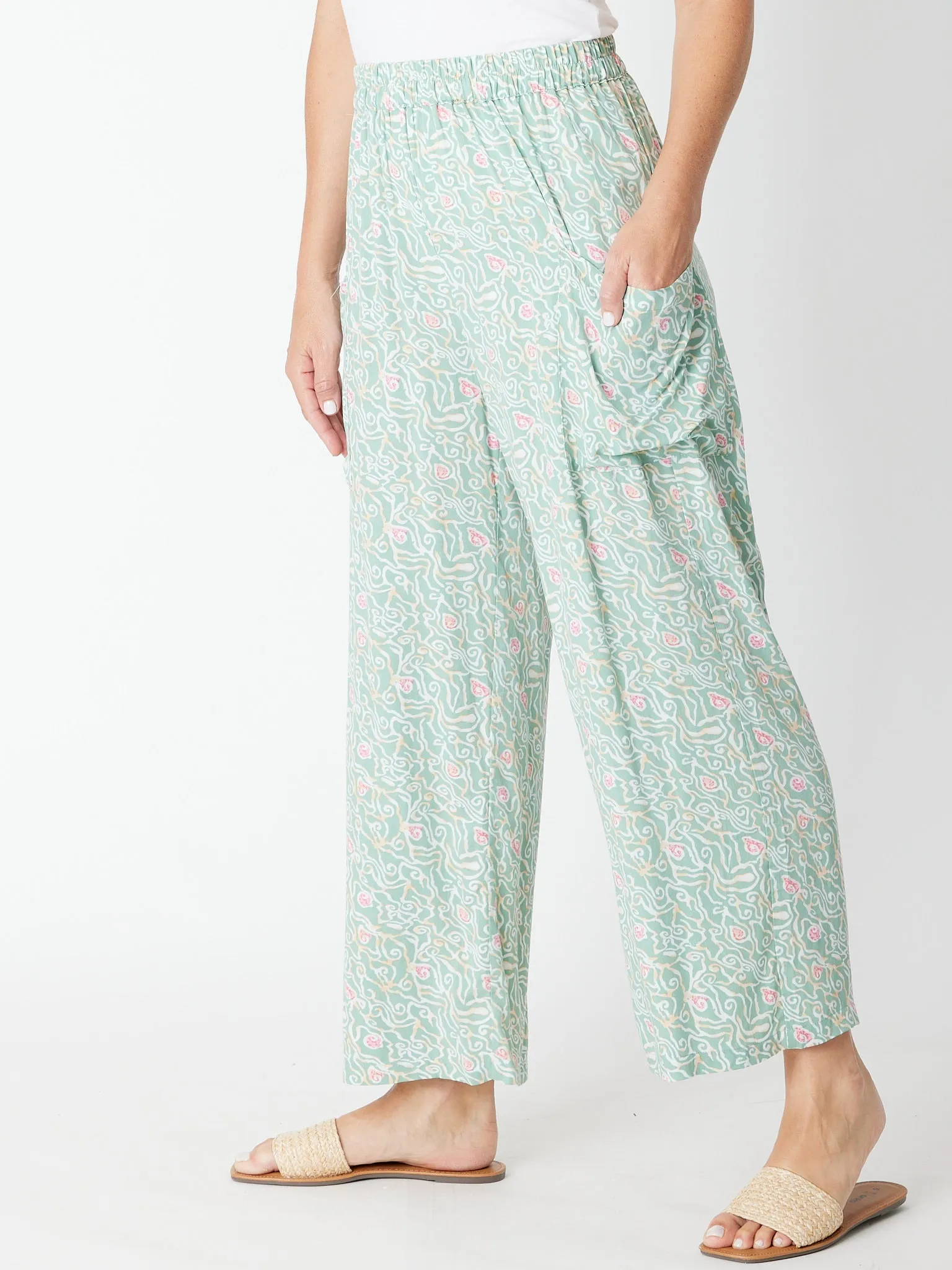 Wide Leg Print Pant - Sage 30461