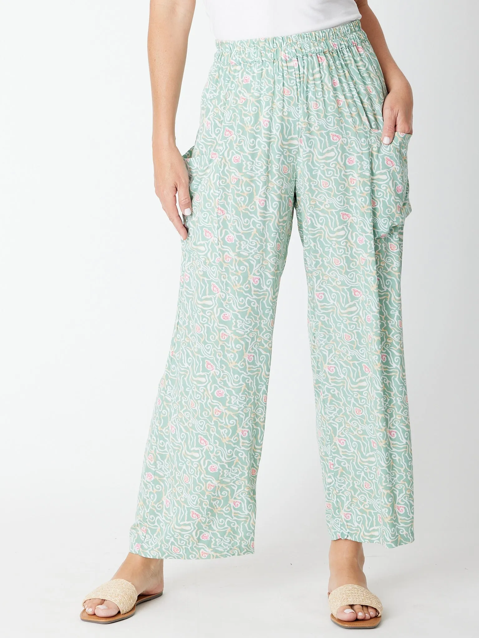 Wide Leg Print Pant - Sage 30461