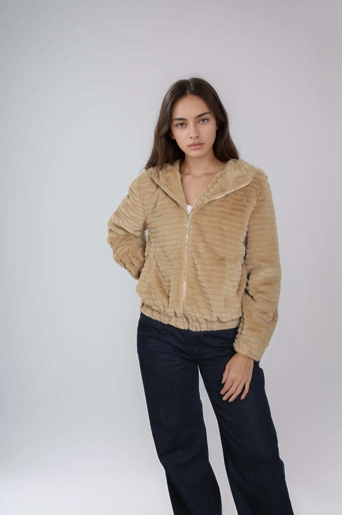 Women Fur Short Jacket (Café)