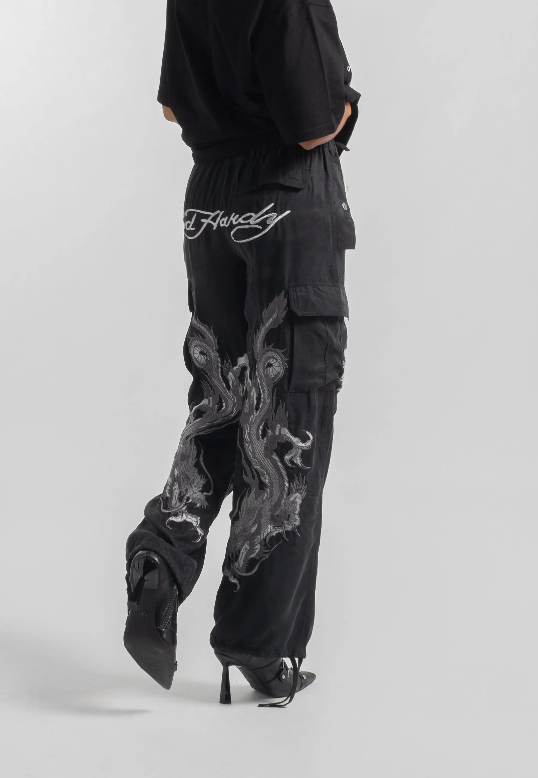 Womens Hidden Dragon Cargo Trousers - Black